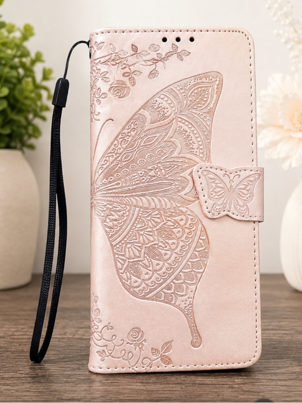 Butterfly Embossed Wallet Phone Case in Rose Gold Samsung s11